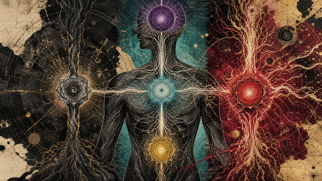 Tres figuras meditativas que representan chakra bloqueado, debilitado y en exceso.