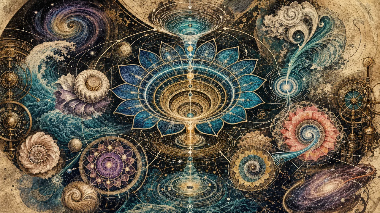 Persona meditando con chakras en forma de conos luminosos y flujos de energía en movimiento